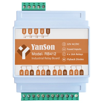 رله برد 4 کانال صنعتی 16 آمپر 12 ولت RB412