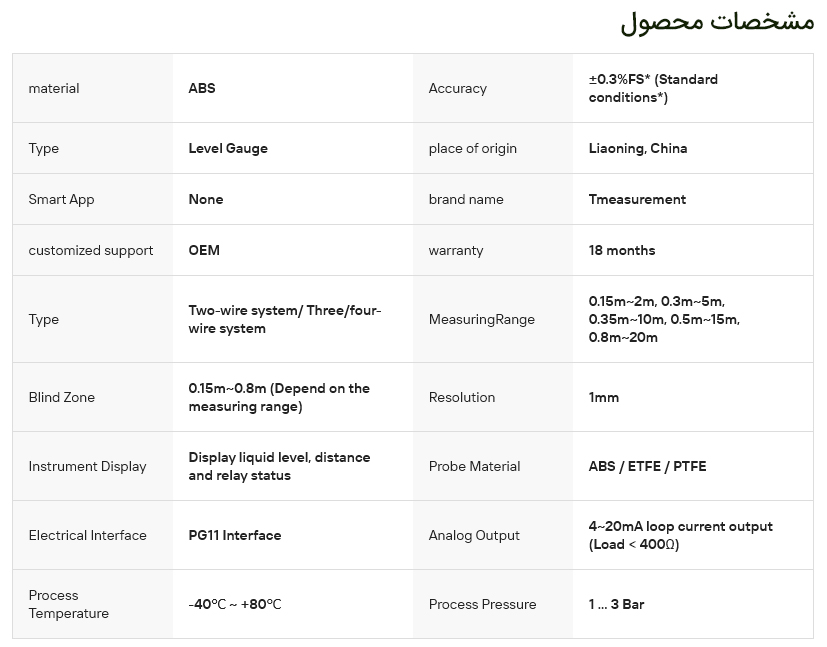 مشخصات سنسور سطح سنج UTG21-K